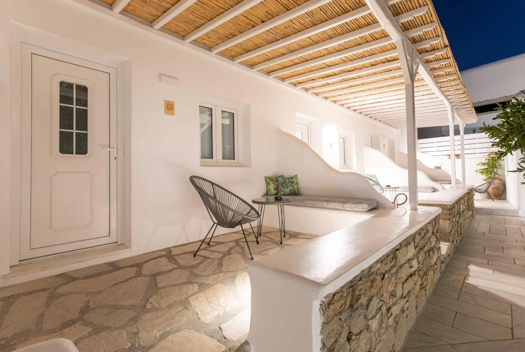 Suite entrance and terrace in the evening
